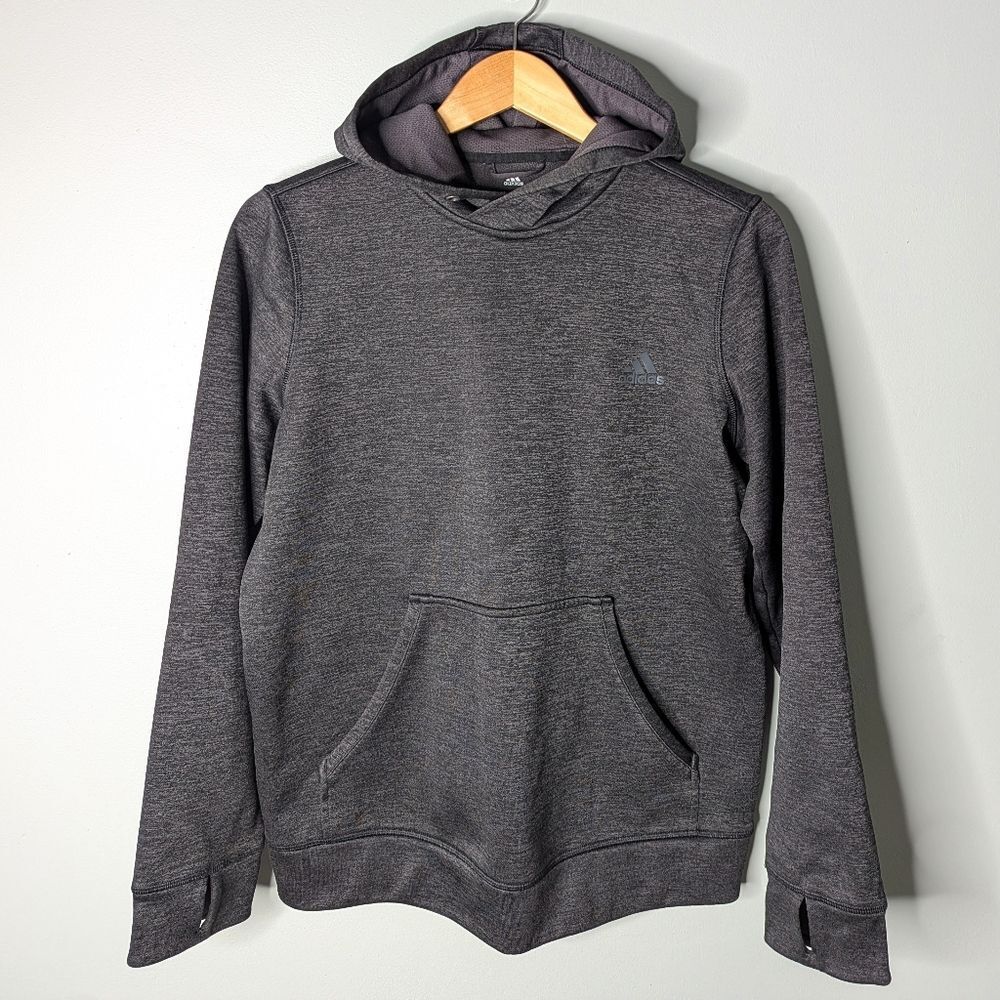 adidas Climawarm Black Grey Poly Blend Pullover Hoodie Thumb Holes Unisex M